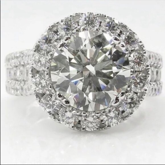 NEW 925 STERLING SILVER ROUND DIAMOND HALO RING, CUTE RING, SHINY RING. - Picture 2 of 7